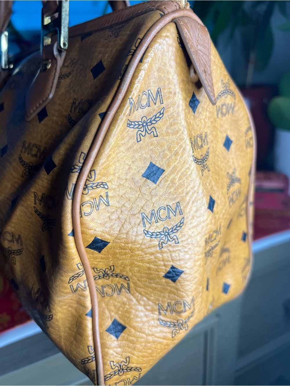 Vintage MCM Cognac Visetos Monogram Boston Satchel Bag - Picture 10 of 16